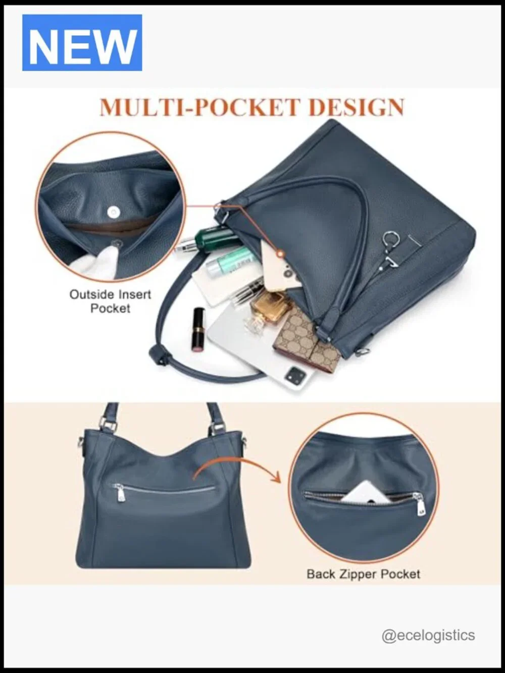 Genuine Leather Large Hobo Bag Crossbody Shoulder Handbag